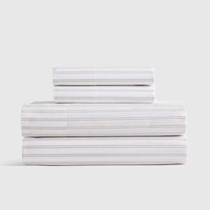 Classic Organic Percale Sheet Set in Double Stripe Toffee