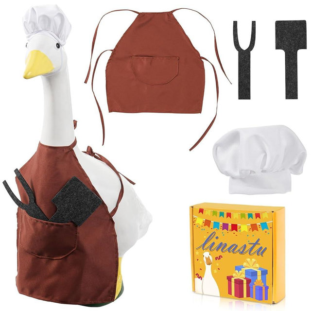 linastu Porch Goose Outfits Set 23" Chef Goose Cloth with Chef Hat, Apron and Spatula for Yard Porch Lawn