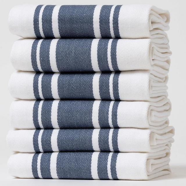 Casa De Lan Kitchen Towels Set – Pack of 6 (20’’ x 30’’) Extra Large Premium Cotton Dish Towels for Kitchen – Super Striped Towels – Highly Absorbent – 100% Cotton – with Hanging Loop – Blue
