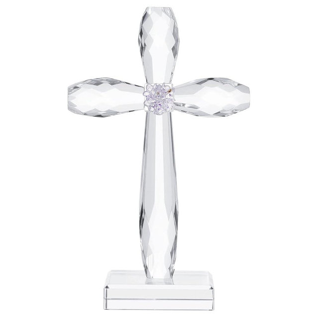 YWHL Crystal Standing Cross Decor, Handmade Glass Holy Cross Collectible Figurines for Home Decoration, Easter Decoration for Pary, Religious for Women Men