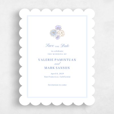 Blue Scalloped Wedding Save the Date - Colombe Portrait