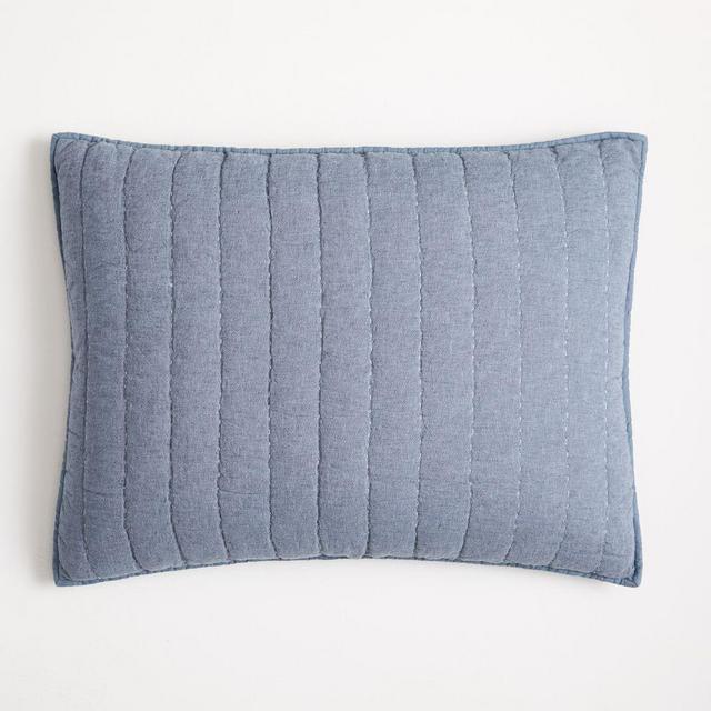Linen Cotton Pick Stich Quilt, King Sham Set, Indigo