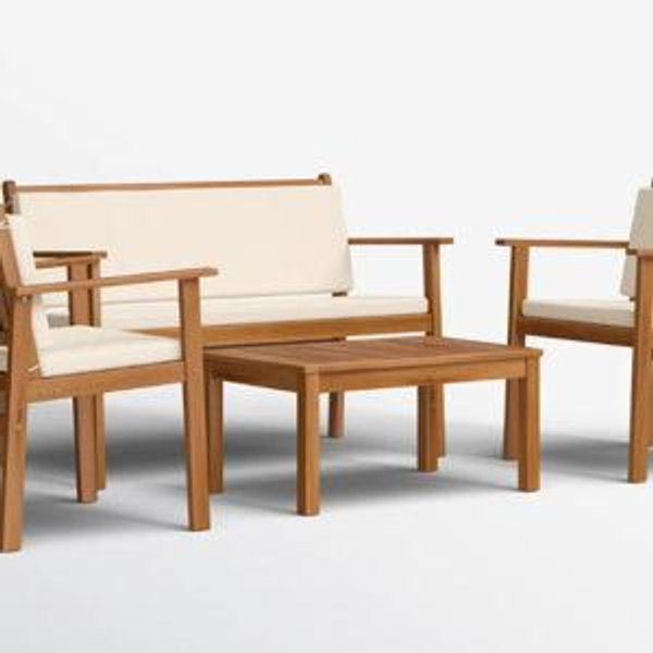 Kovach 4 Pieces Outdoor Acacia Wood Conversation Sets with Cushions,Patio Furniture Sets for Garden, Backyard, Poolside