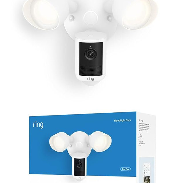 Ring Floodlight Cam, Wired (newest model), Home or business security, Wide-Angle Retinal 2K Video, 6x Enhanced Zoom, Ultra-Bright Floodlights, White