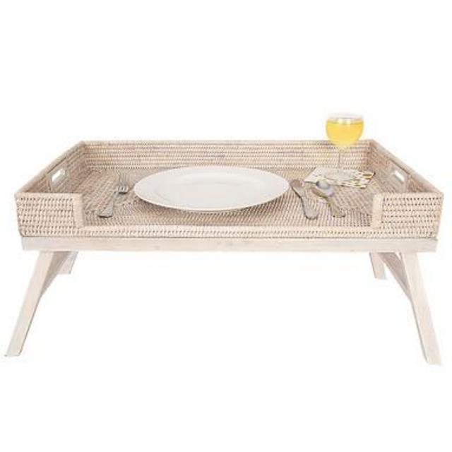 Tava Handwoven Rattan Serving Tray with Stand - Honey