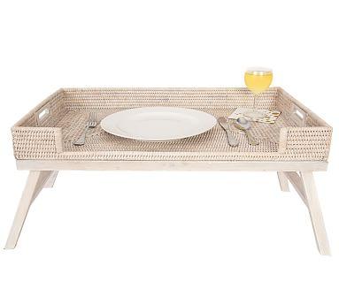 Tava Handwoven Rattan Serving Tray with Stand - Honey