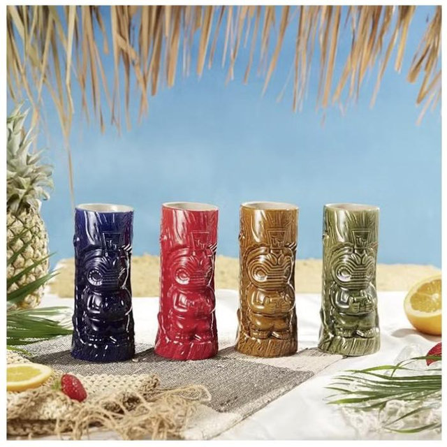 LEMONSODA Ceramic Tiki Glasses 14.5oz (Set of 4 Glasses)