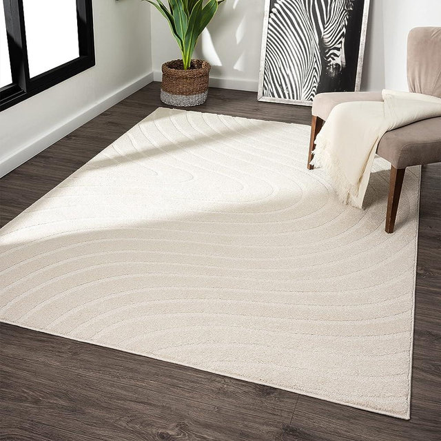 LUXE WEAVERS Modern Geometric Wave Cream 6x9 Area Rug, Contemporary Stain Resistant Carpet