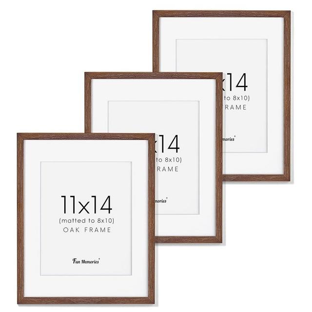 11x14 Wood Picture Frame, Set of 3, Natural Oak Wood Frame 11 x 14 with Tempered Glass, 8x10 Matted to Picture Frame 11x14 Wood, Farmhousr Rustic Wooden Frame Poster Frame 11x14, Walnut Color