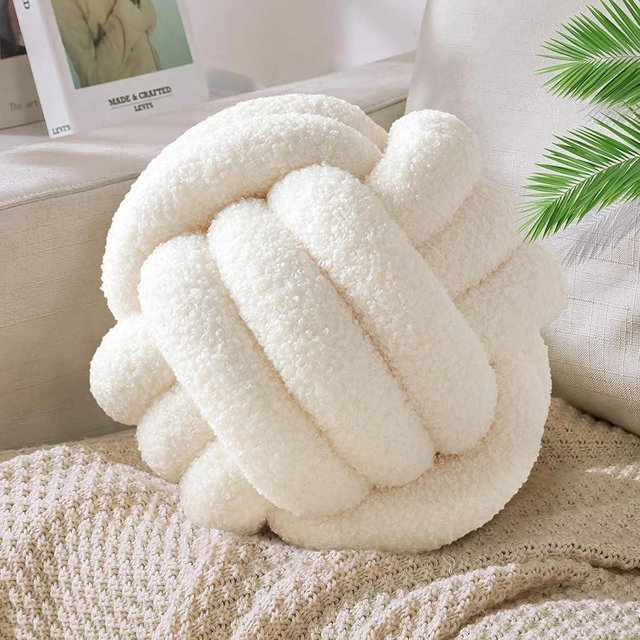 warmway Decorative Knot Pillow Balls, Round Ball Cushion Decorative Throw Pillows 8.7'', Beige Color Soft Plush Knotted Cushion Home Decoration for Sofa Bed Couch