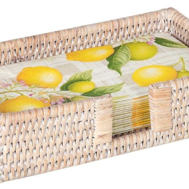 KOUBOO La Jolla Rectangular Guest Towel, White-Wash Napkin Holder, One Size, Beige