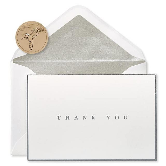Papyrus Thank You Cards with Envelopes, Silver Border (16-Count)