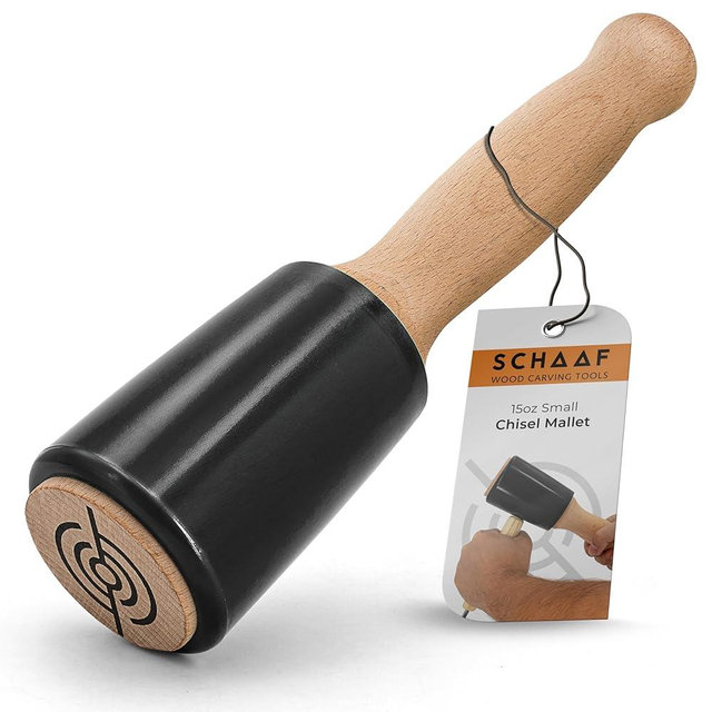 Precision Wood Carving Mallet 15oz for Woodworking, Comfortable Wooden Handle Reduces Hand Fatigue, Non-Marring Urethane Head Protects Tools, Chisel Hammer from Schaaf Tools