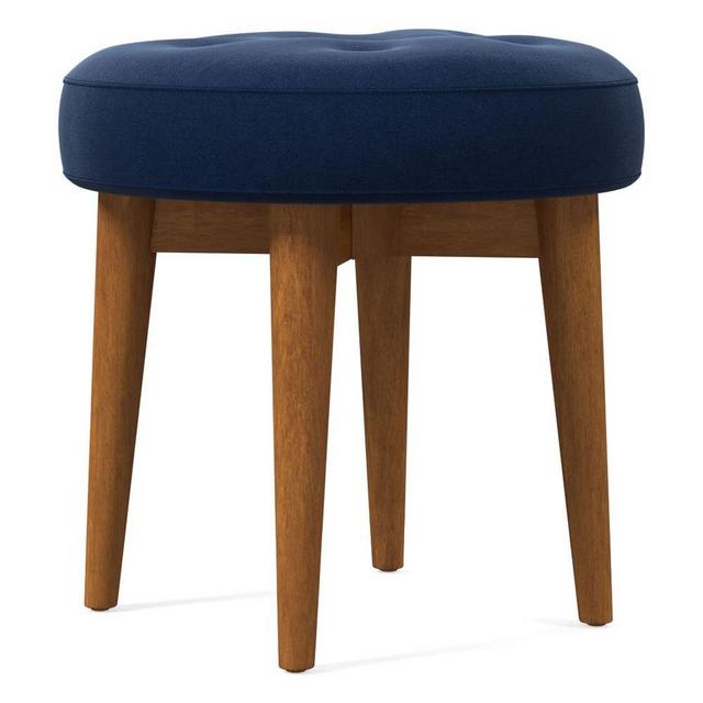 Midcentury Upholstered Stool, Poly, Performance Velvet, Midnight, Acorn