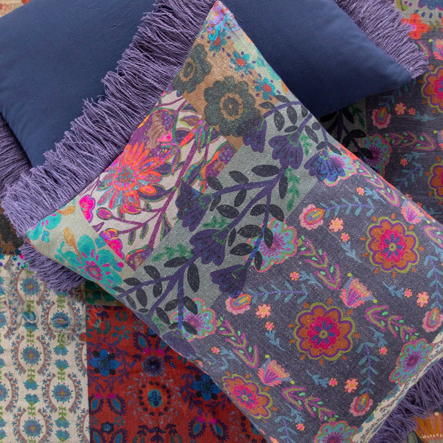 Boho Fringe Shams, Set of 2 - Blue Patchwork