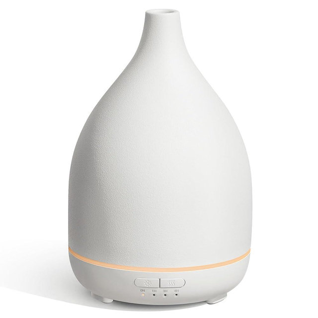 InnoGear Oil Diffuser, 300ML Ceramic Diffuser for Essential Oils Handcrafted Aromatherapy Diffuser Ultrasonic Cool Mist Humidifier with 4 Timers Waterless Auto Off for Room Office, White Base