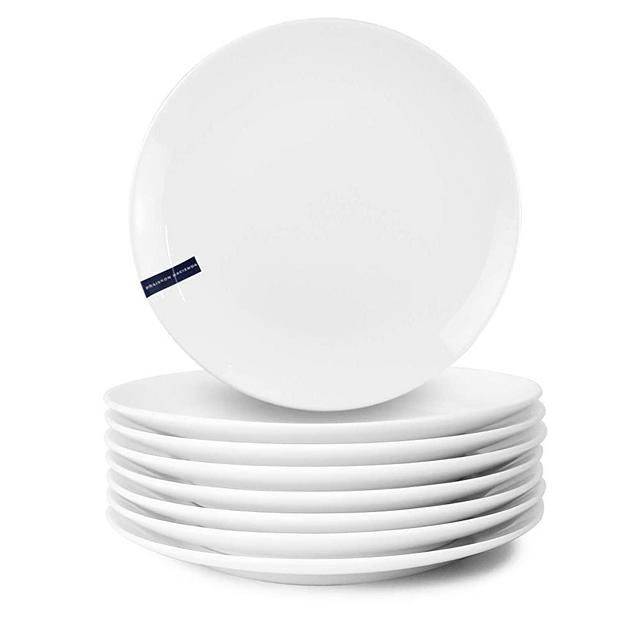 PRAISKON HACIENDA 8 Pieces of 7.5 Inches Premium Porcelain Dinnerware Sets,Appetizer Plates And Dessert Plates, White Small Plates in Gift Box Perfect Size for Pancakes, Microwave Plate Oven Safe