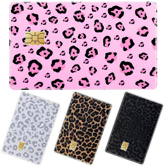 TUCEWP Credit Card Skin Stickers 4Pcs Leopard Print Debit Card Skin Stickers Removable Waterproof PVC Decal Cover Set for Transportation Key Debit Bus Cards Pink Grey Black Cheetah ID Cover for Women