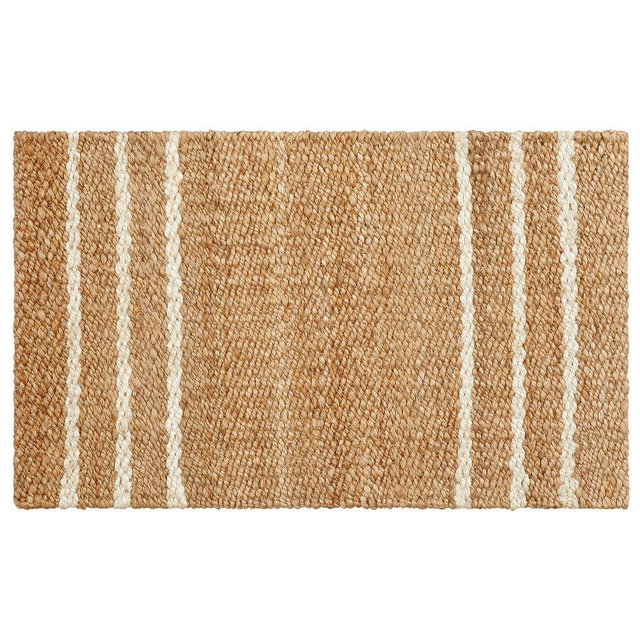 Three Stripe Natural Fiber Doormat, 18" x 30", Honey/Parchment