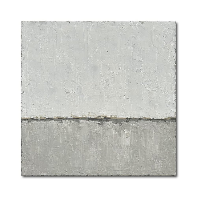 NANKAI Abstract Canvas Wall Art Hand-Painted Grey Minimalist Painting on Canvas White Acrylic Painting Original Modern Home Decor Wall Ready to Hang 24x24 inch