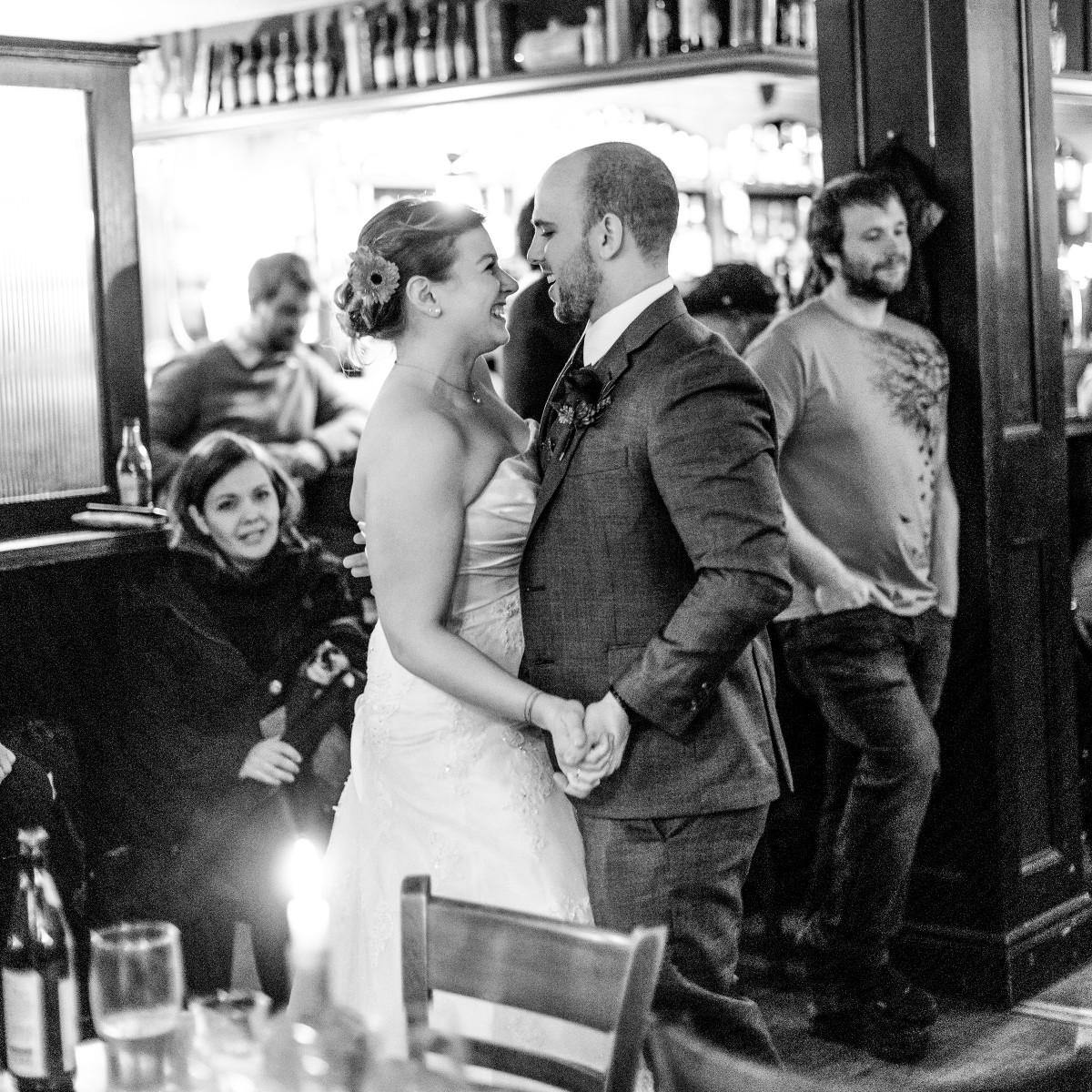 Our first dance at a pub down the street that had a live band