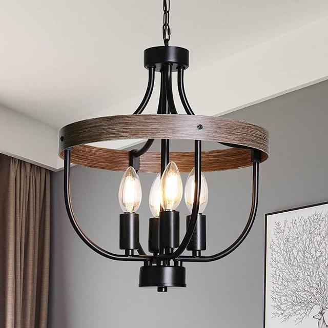 4-Light Farmhouse Pendant Hanging Light Chandelier Adjustable Height Max 54.5inch, Convertible Rustic Vintage Flush Mount Ceiling Light Fixture for Hallway Entryway Bedroom Foyer Kitchen Dining Room