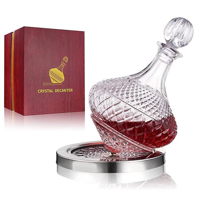 paysky spinning wine decanter with stopper, 50 oz red wine decanter crystal and gift box, for wedding gift, birthday, helovers'day, christmas day.