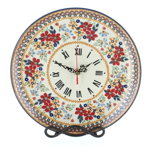 Blue Rose Polish Pottery Red Daisy Clock
