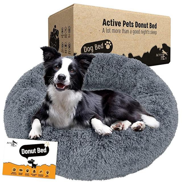 Active Pets Plush Calming Dog Bed, Washable Donut Dog Bed for Small Dogs, Medium & Large, Anti Anxiety Dog Bed, Soft Fuzzy Calming Bed for Dogs & Cats, Comfy Marshmallow Cuddler Nest Calming Pet Bed