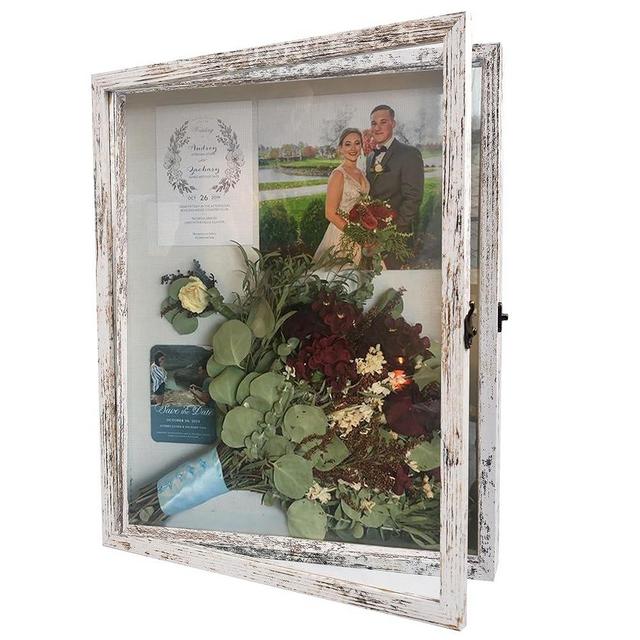 Hodeframe 13x16 Wedding Bouquet Shadow Box Display Case,1.5-inch Depth Shadow Box Picture Frame, Wedding Bouquet Memorabilia Medals Photos Memory Box-Large Shadow Box Frame with Real Glass Door