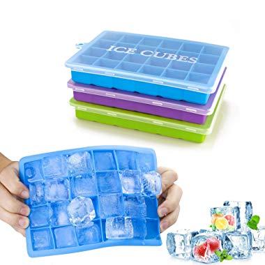 Ice Cube Trays 3 Pack, Morfone Silicone Ice Tray with Removable Lid Easy-Release Flexible Ice Cube Molds 24 Cubes per Tray for Cocktail, Whiskey, Baby Food, Chocolate, BPA Free
