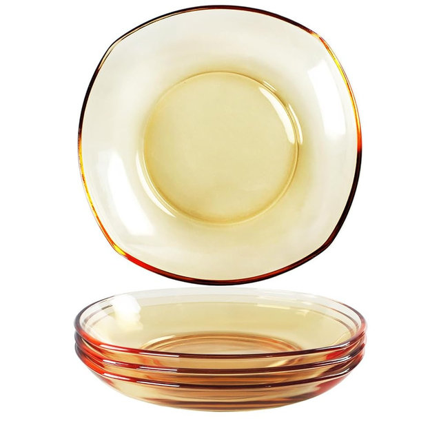 jinsongdafa 4 Pack Glass Dinner Plates, Amber Glass Pasta Plate, High-Temperature and Scratch-Resistant, Dinnerware for Pasta, Salad, Dishwasher & Microwave Safe
