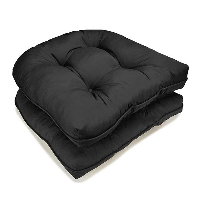 downluxe Outdoor/Indoor Waterproof Tufted U-Shaped Seat Cushion for Patio Garden Funiture, 19" x 19" x 5", Black, 2 Pack