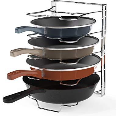 Kitchen Cabinet 5 Adjustable Compartments Pan and Pot Lid Organizer Rack Holder, Chrome
