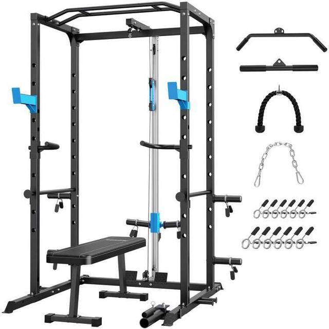 ULTRA FUEGO Power Cage, Multi-Functional Power Rack with J-Hooks, Dip Handles, Landmine Attachment and Optional Cable Pulley System for Home Gym