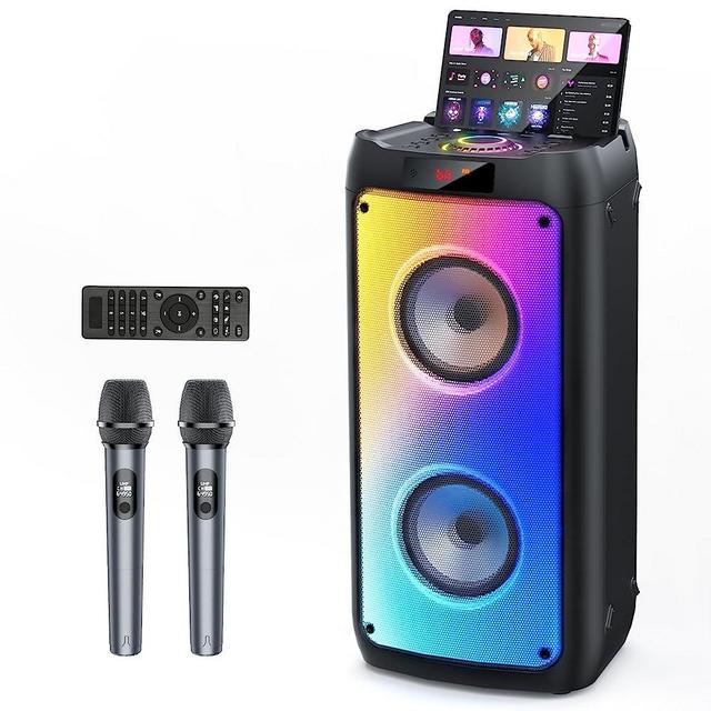 HWWR Karaoke Machine with 2 Wireless Microphones, Portable Bluetooth Speaker for Adults & Kids, Big Party PA System with Disco Lights for Gatherings, The Best Gifts for Family