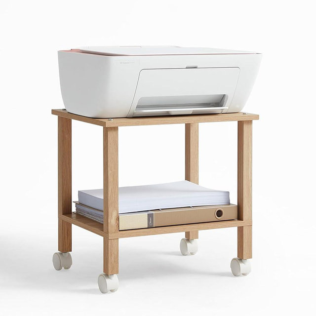 YUFAM 2 Tier Printer Stand with Storage,Under Desk Shelf Printer Table,Small Printer Stand with Wheels,Rolling Printer Cart for Office