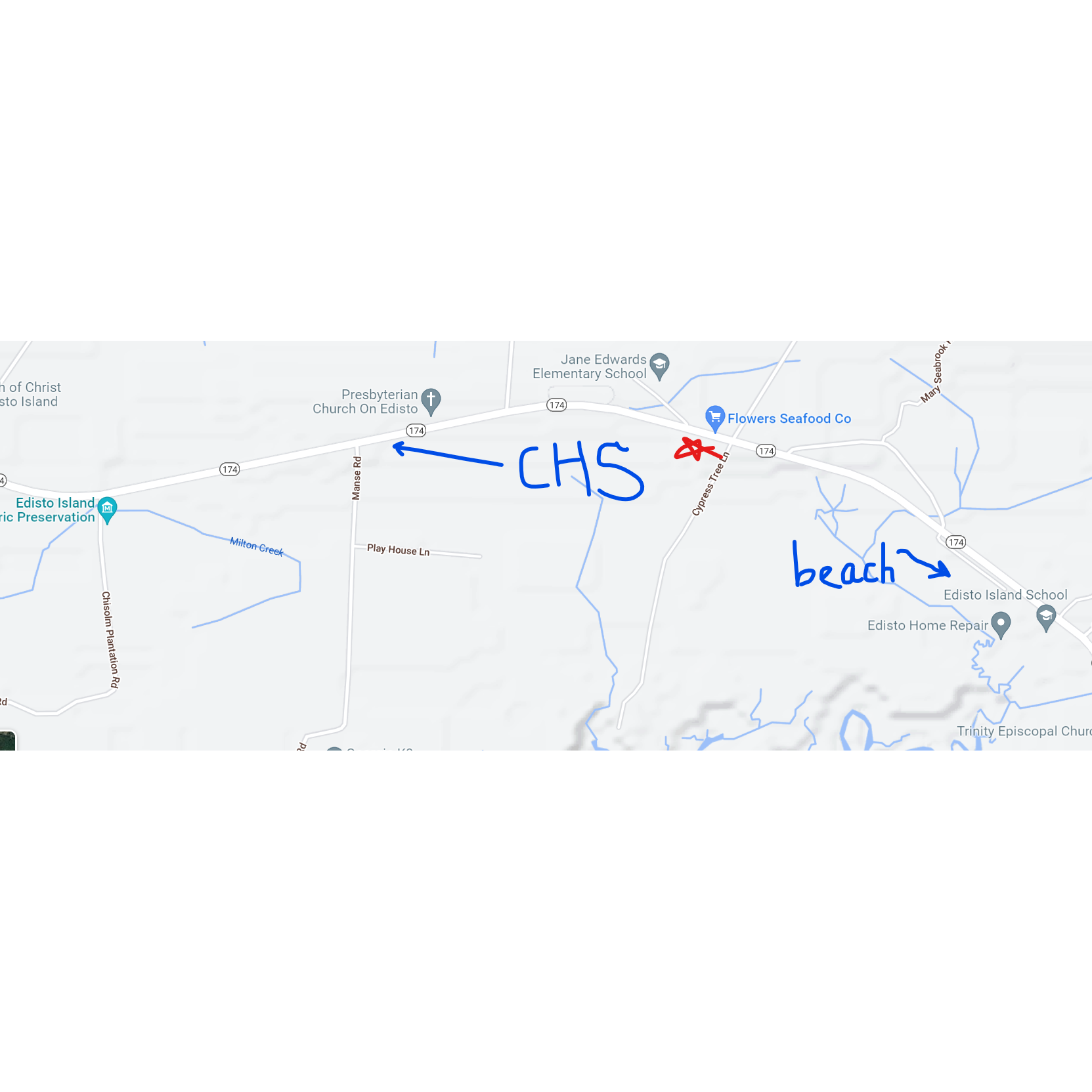 CHS means Charleston, for all you out-of-towners. Red star means venue. Cartography skills on fleek!