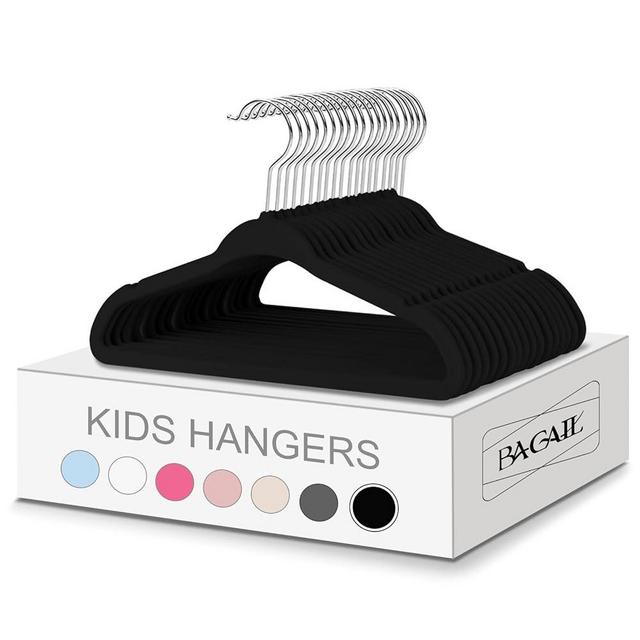 BAGAIL Kids Velvet Hangers 14” Inch Children's Clothes Hangers Non-Slip Baby Hangers for Infant/Toddler (Black,50pack)