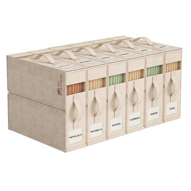 6 Pack Sheet Storage Organizer (King & Queen Size) with handle, Foldable Sheet Set Organizer for Linen Closet, Sheet Organizer for Blanket, Coverlet and Towel, Beige