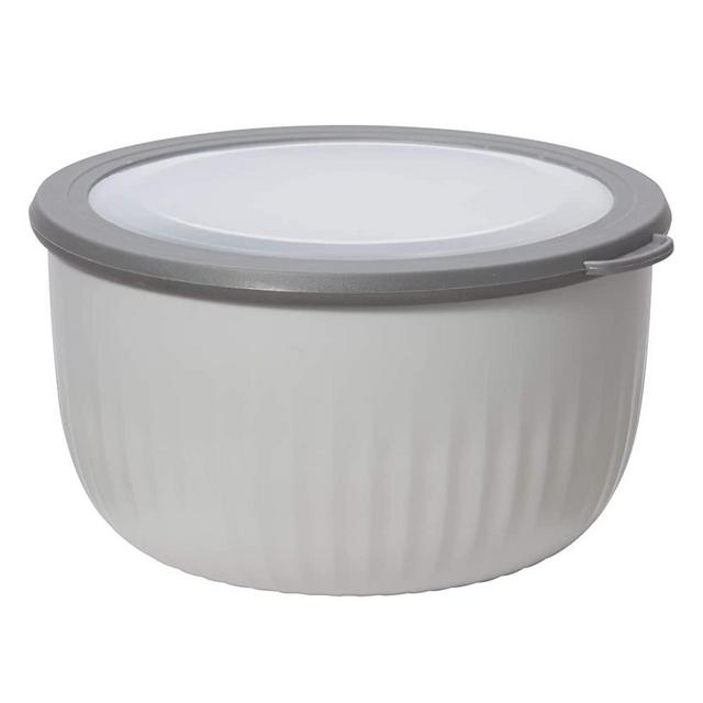 Oggi Prep, Store & Serve Plastic Bowl w/See-Thru Lid- Dishwasher, Microwave & Freezer Safe, (4 qt) Lt Gray w/Dk Gray Lid