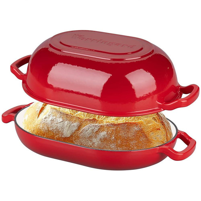 VORRINGARD Enameled Cast Iron Sourdough Bread Oven, Dutch Oven, Loaf Cast Iron Bread Pan for Homemade Bread Baking, Meatloaf Pan with Lid, 7QT, Red