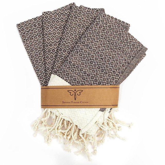 SMYRNA TURKISH COTTON Kitchen Dish Towels Pack of 4 | 100% Natural Cotton, 12 x 12 Inches | Machine Washable Wash Cloths | Ultra Soft, Absorbent, Prewashed and Quick Dry Turkish Dish Towels (Latte)