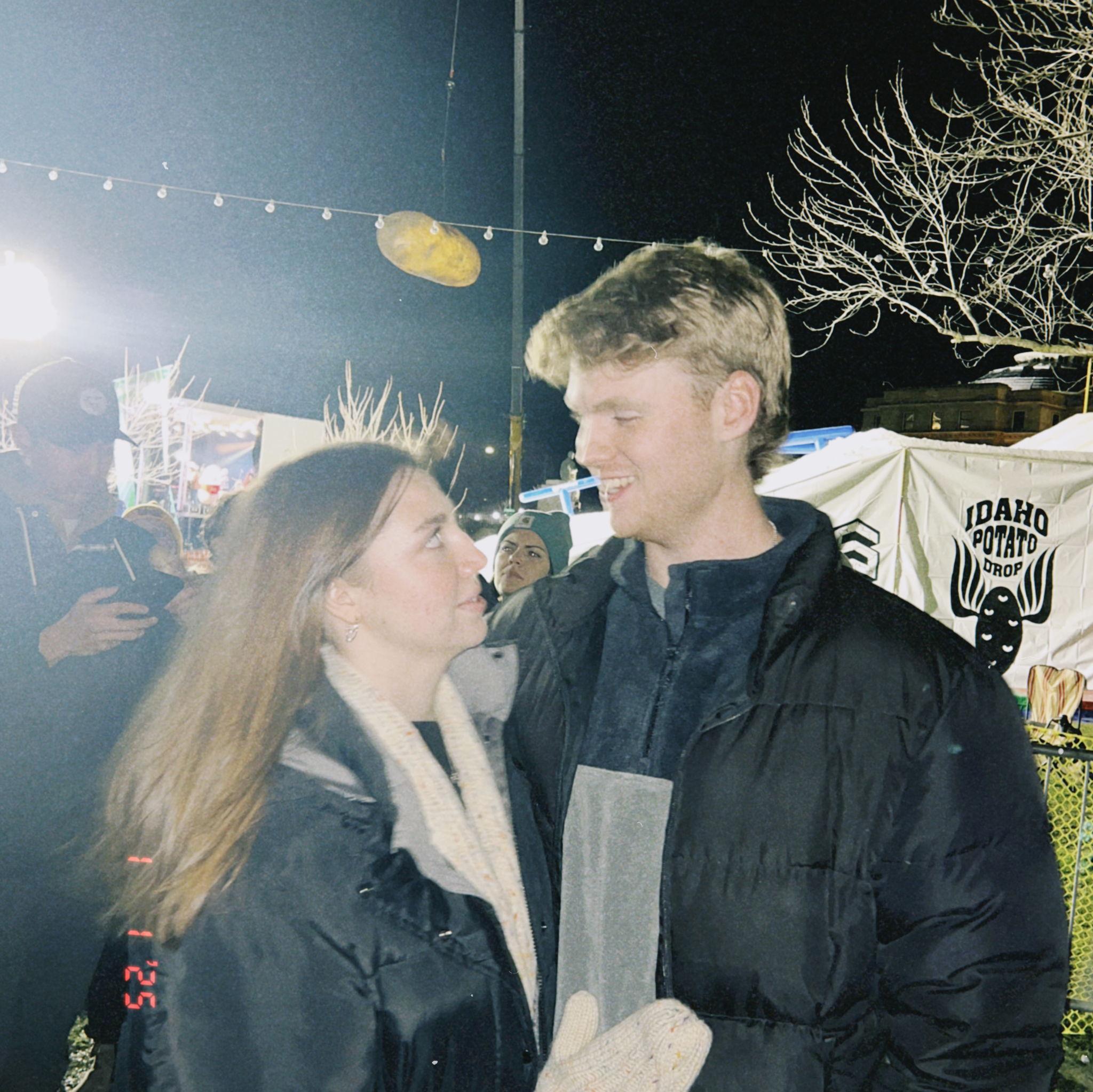 Caleb's first trip to Idaho! This picture was taken at the annual New Year's Eve potato drop!