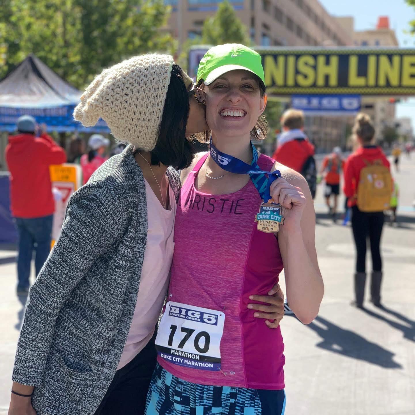 Christie's third marathon, her second with Sonya on her support crew