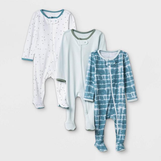 Baby Boys' 3pk Tie-Dye Sleep N' Play - Cloud Island™ Blue/Mint/White 0-3M