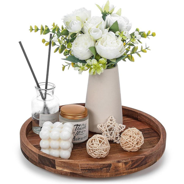 Nitial 12'' Acacia Wood Lazy Susan Organizer Wooden Rotating Turntable Organizer Kitchen Organizer Turntable for Dining Table Countertop Kitchen Cabinet Pantry Storage