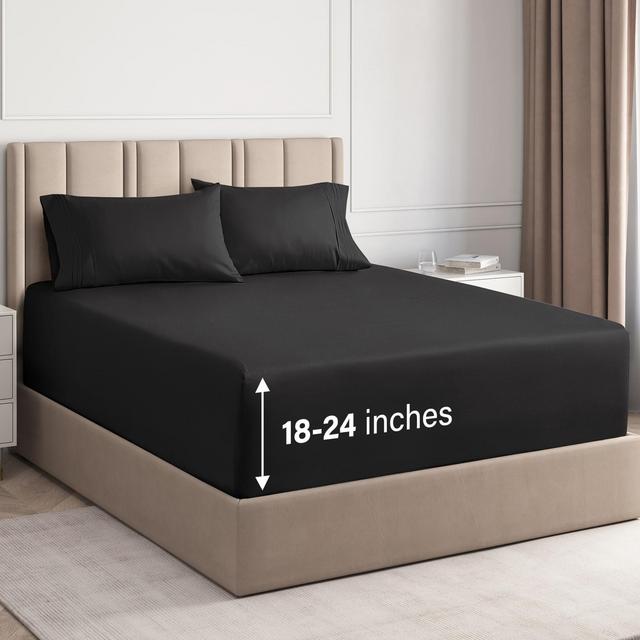 CGK Linens 4 Piece Extra Deep Pocket Microfiber Sheet Set in Black, Size Queen