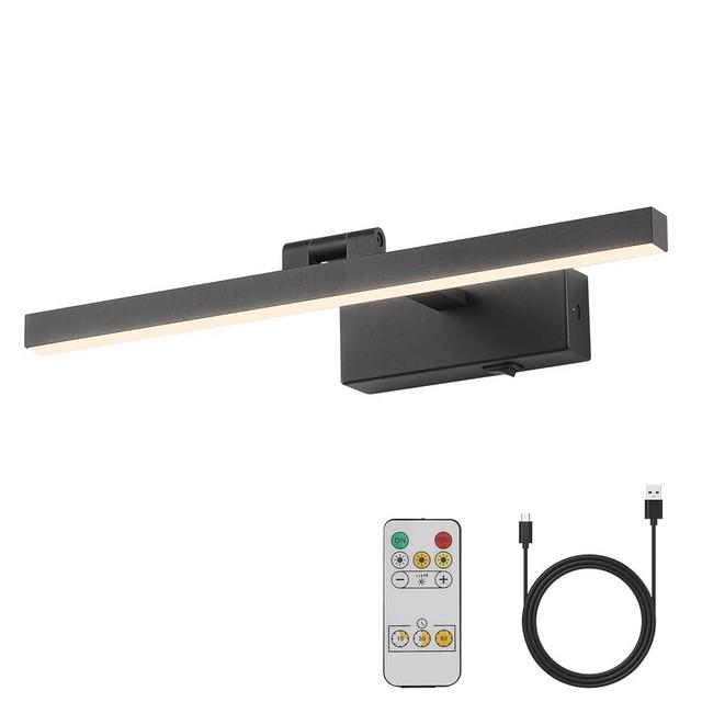 Joosenhouse Picture Light Battery Powered Dimmable Wireless Picture Lights with Timer Remote Rechargeable Painting Light Adjustable Swing Arm Wall Light 15.75" in Black Artwork Gallery Wall Light