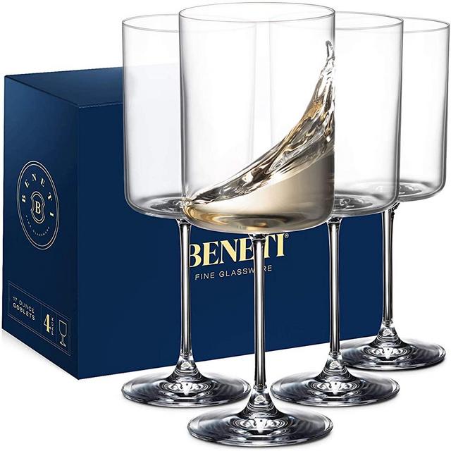 Superlative Edge Wine Glasses Square [Set of 4] White & Red Wine Goblets, Premium Clear Glass Bordeaux Wine Glasses Large Bowl Stemware Wine Blown Glasses Nice Packaging [14 Ounce]